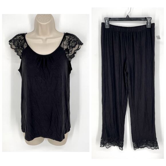 Charter Club NWT 2 Pc PJ Set Sleepwear Lacey Shirt Pants Size XS Classic Black - Picture 1 of 10